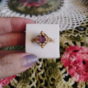 Gold-Tone Ring with Purple Center Stone